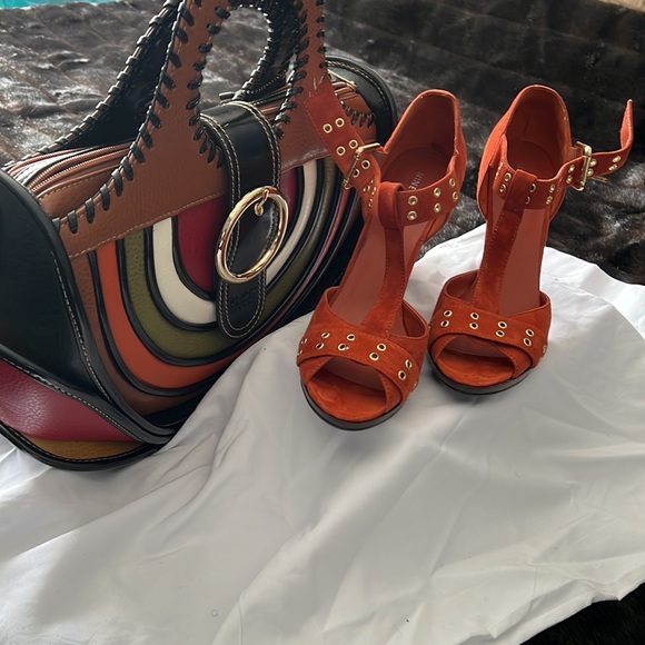 Nine West sandals. 3” heel. Buckle straps. Deep Orange/Red color #tallgirlshoes - Picture 1 of 5